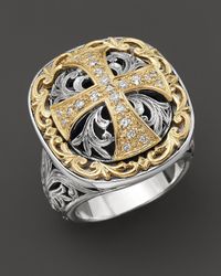 Konstantino | Metallic Sterling Silver And 18k Gold Diamond Maltese Cross Ring | Lyst