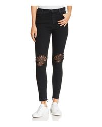 Mother Super Stunner Lace-inset Ankle Jeans In Black Sheep - Lyst