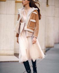 sandro cropped sheepskin jacket