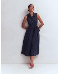 Boden Clara Linen Blend Shirt Dress- Chambray, Embroidered in Blue | Lyst