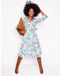 knee length dresses for ladies Ava Cotton Midi Dress-Denim Blue, Blossomy Sprig
