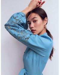 Boden Una Linen Embroidered Dressnavy in Blue | Lyst