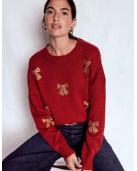 green emerald velvet dress Boden Women's Natalie Embroidered Sweater in Red