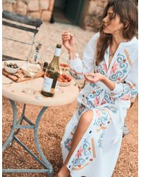 Boden Clara Linen Blend Shirt Dress- Chambray, Embroidered in Blue | Lyst