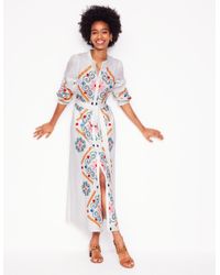 Boden Clara Linen Blend Shirt Dress- Chambray, Embroidered in Blue | Lyst