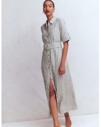 green emerald velvet dress Ava Linen Blend Midi Dress-Blue Embroidery main image 1