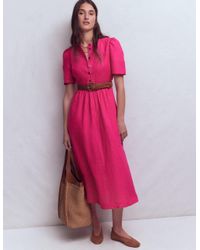 knee length dresses for ladies Brown Printed Linen-Blend Bandeau Evie Midi Dress main image 1