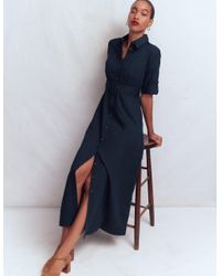 knee length dresses for ladies Clara Linen Blend Shirt Dress-Multi, Citrus Vine Tile