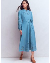Boden Clara Linen Blend Shirt Dress- Chambray, Embroidered in Blue | Lyst