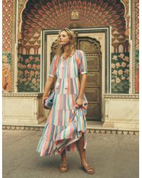 Boden Alba Tiered Cotton Maxi Dress Firecracker, Gardenia Swirl in White |  Lyst UK