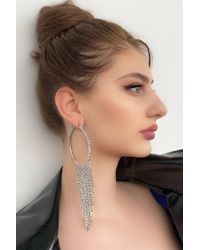 Bold Metallic Gemmed Silver Earrings - 1 Pair