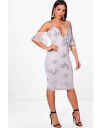 boutique sequin and mesh midi dress