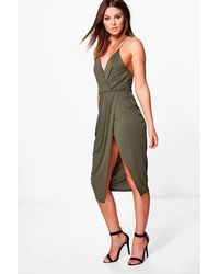 strappy wrap detail midi dress