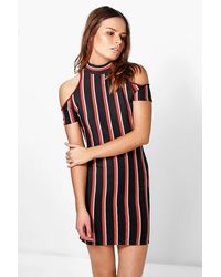 thea black white stripe ribbed midi dress