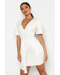 pu belted frill shoulder bodycon dress