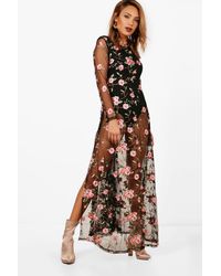 boohoo embroidered mesh tiered lace dress