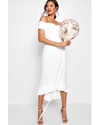 white frill hem midi dress