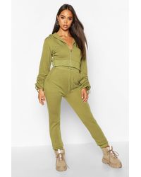 Boohoo Green Ruched Sleeve Zip Through Crop Tracksuit