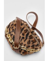 Boohoo Brown Plus Leopard Print Fanny Pack With Chain