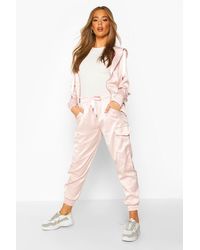 Ensemble Jogging Satiné Zippé Boohoo en coloris Pink