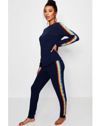 Boohoo Blue Womens Rainbow Lounge Set
