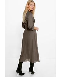 plunge neck split maxi shirt