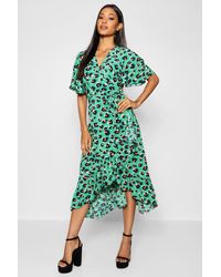boohoo green leopard print dress