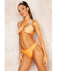 Boohoo Womens Bikini mit Bügel, Schmucksteinen und Netzstoff - orange - 36, Orange