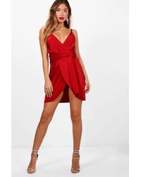 red wrap bodycon dress