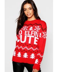 Boohoo So Elfin Cute Christmas Jumper In Red Lyst