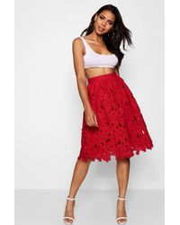 red midi skater skirt