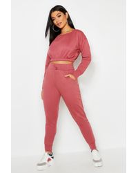 Slash Neck Elastic Waist Top & Jogger Set - Rose Fuchsia - 42, Rose Fuchsia Boohoo en coloris Pink