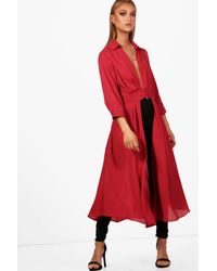 plunge neck split maxi shirt