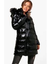 high shine longline padded coat