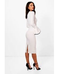 contrast flared sleeve midi dress