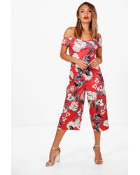 red floral culotte jumpsuit