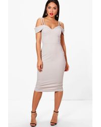 strappy cold shoulder midi dress