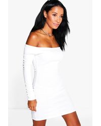 boohoo white off shoulder dress