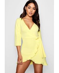 formal tie wrap frill detail skater dress