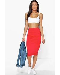 Alexis Basic Jersey Midi Skirt in Red 
