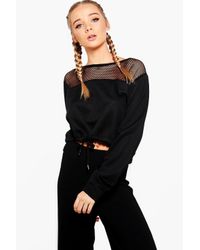 Boohoo Black Ellie Sports Mesh Drawstring Sweatshirt