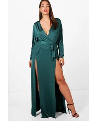 Plus slinky plunge split maxi dress Clearance