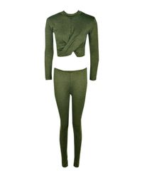 Boohoo Green Phoebe Twisted Crop Legging Set