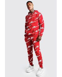 all over man printed hooded short tracksuit