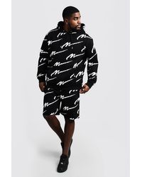 all over man printed hooded short tracksuit