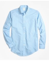 Brooks Brothers Blue Non-iron Milano Fit Micro Check Sport Shirt for men