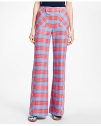 Brooks Brothers Gray Flared-leg Cotton Plaid Bias Pants
