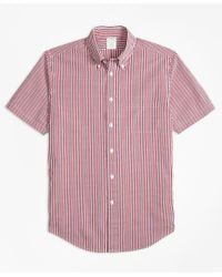 Brooks Brothers Red Milano Fit Check Seersucker Short-sleeve Sport Shirt for men