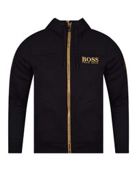 BOSS by HUGO BOSS Cotton Black/gold Logo Hoodie for Men - Lyst