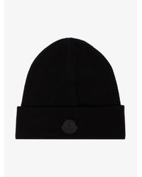 Moncler Mens Black Berretto Tricot Logo Wool Hat for Men | Lyst